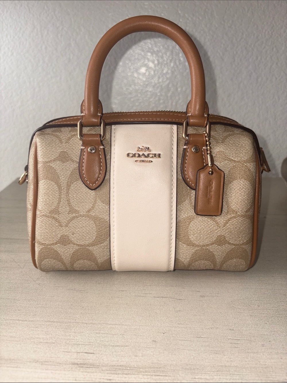 Coach Mini Satchel in Tan and Cream Signature Canvas